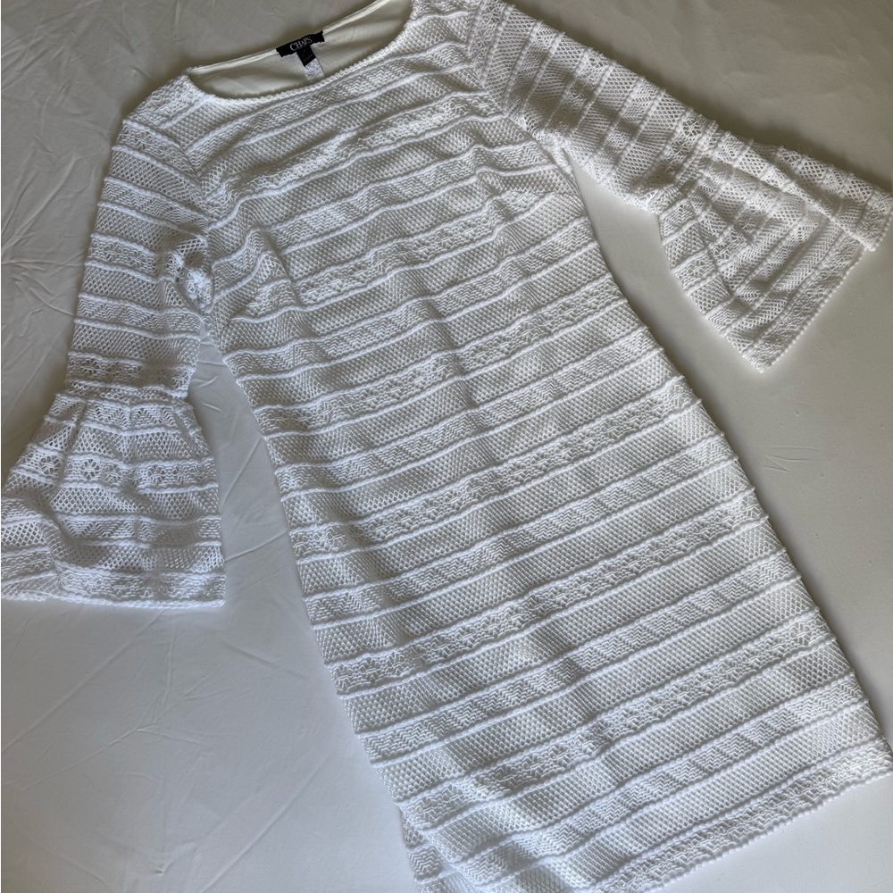 White Lace Dress with Bell Sleeves
